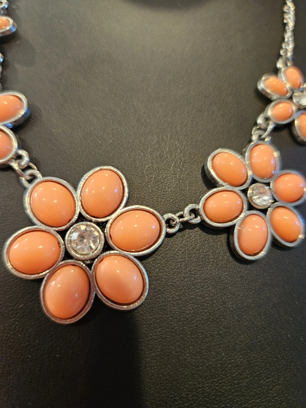 paparazzi Peach Floral Cluster Necklace with Silver-Tone Accents